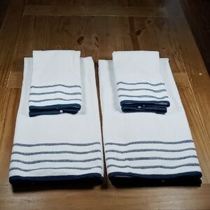 Vern Yip by SKL Home White/ Blue Striped Cotton Towel Set 2 Hand 2 Bath Towels